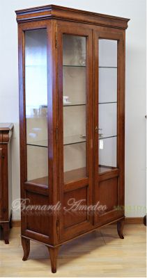 Louis Philippe style display cabinet handcrafted in solid walnut wood with 2 doors